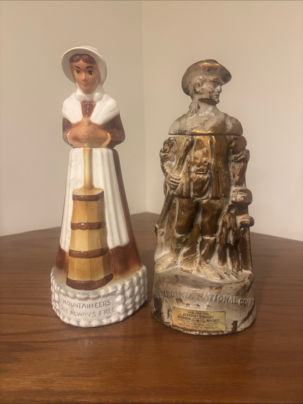 Vintage Ceramic Figural Decanters - Brown & White